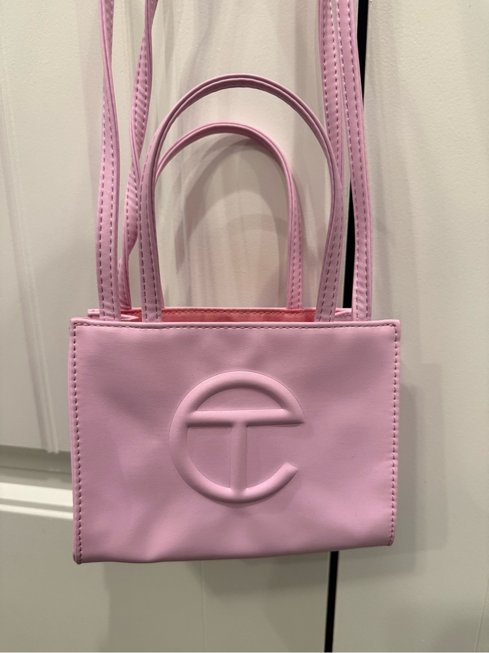 Telfar Pink Mini Shopping Bag with Embossed Logo